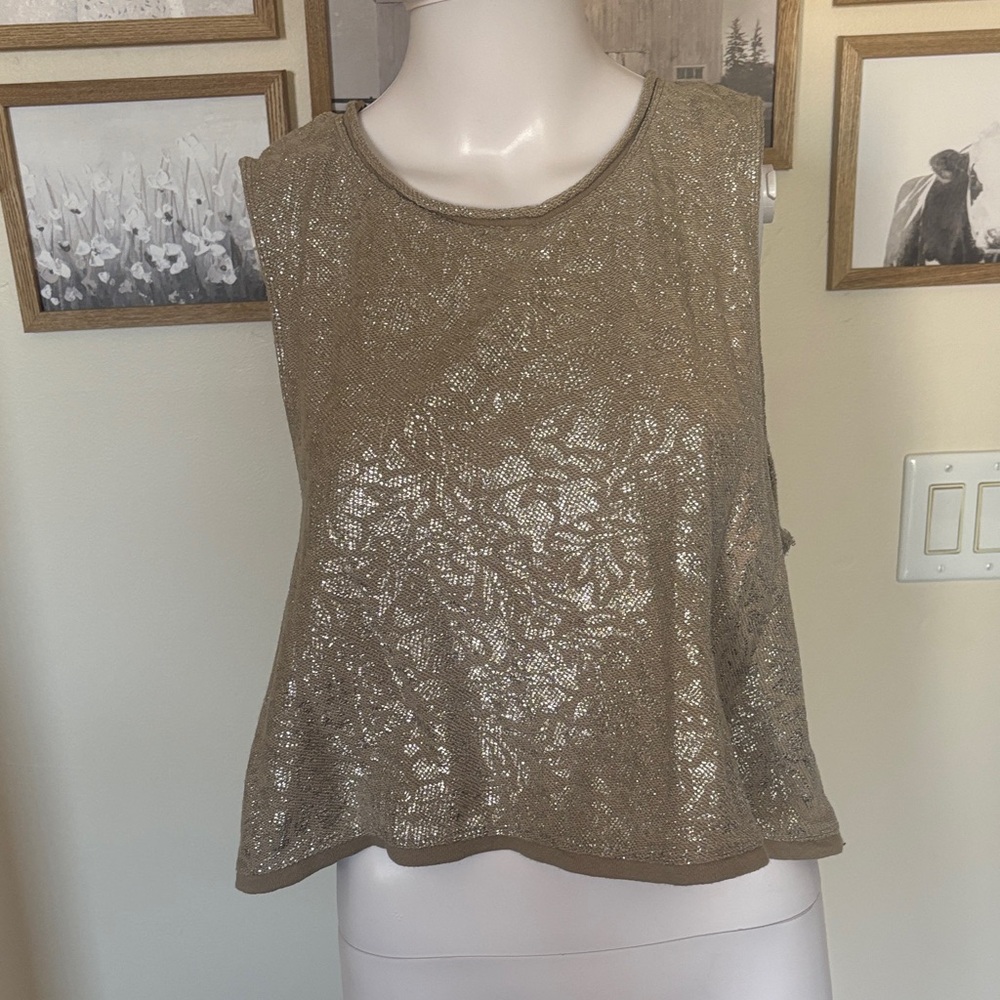 Free People gold and silver shimmery cropped sleeveless tank top